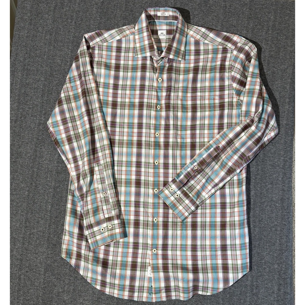 Peter Millar Multicolor Plaid Button Up Long Sleeve Shirt Men's Size Large